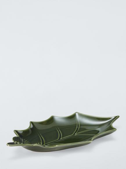 John Lewis Holly Fine China Serving Dish, 41cm, Green - view 2, Green