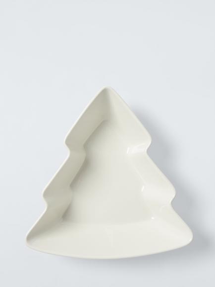 John Lewis Christmas Tree Fine China Serving Dish, 24cm, White, White