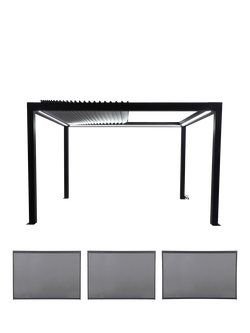 Pacific Abierto LED Light Electric Roof Pergola with Manual Side Blinds, 3 x 4m, Anthracite Grey, 