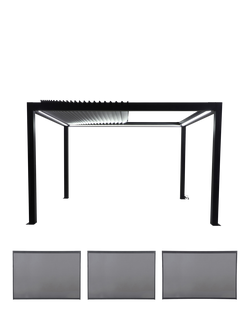 Pacific Abierto LED Light Electric Roof Pergola with Manual Side Blinds, 4 x 3m, Anthracite Grey, Anthracite Grey