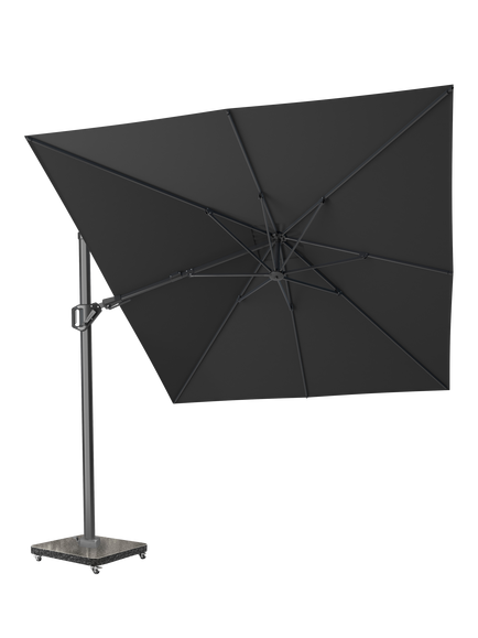 Pacific Premium Challenger T2 Rectangular Free-Arm Tilt Parasol & Base with Cover, 3.5 x 2.6m, Faded Black