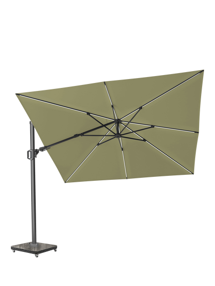 Pacific Premium Challenger T2 Square Free-Arm Tilt Parasol & Base with Cover, 3m, Lush Green