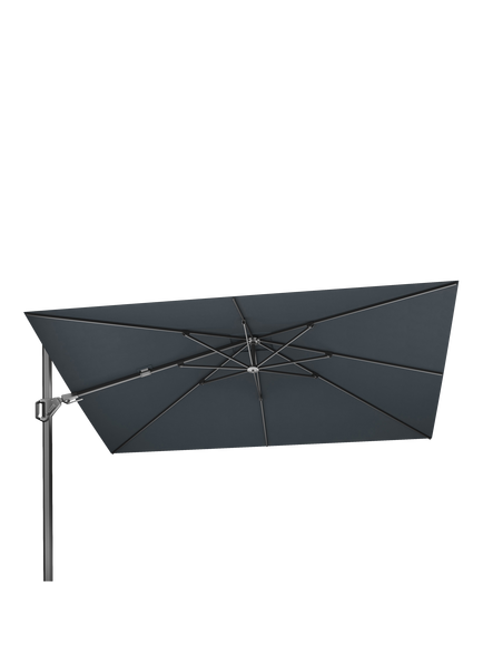 Pacific Challenger Teak T2 Rectangular Premium Free-Arm Tilt Parasol & Base with Cover, 3.5 x 2.6m, Anthracite Grey, Anthracite Grey