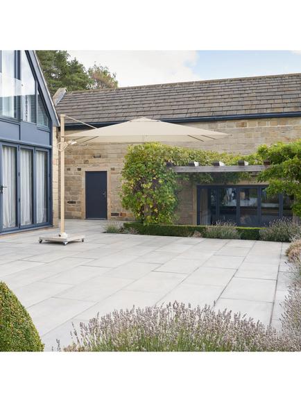 Pacific Challenger T2 Square Premium Free-Arm Tilt Parasol & Base with Cover, 3.5m, Champagne - view 2, Champagne
