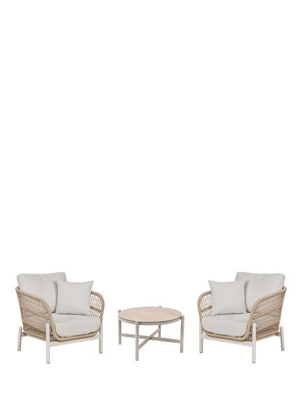 Pacific Martic 2-Seater Round Garden Bistro Coffee Table & Chairs Set, Natural, Natural