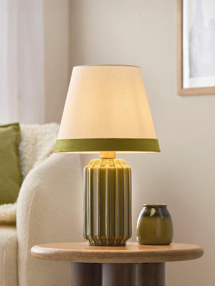 John Lewis Audrey Fluted Ceramic Table Lamp - view 2, Dark Olive
