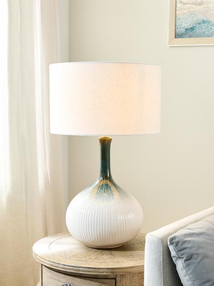 John Lewis Austell Reactive Glaze Ceramic Table Lamp, Natural - view 2, Natural