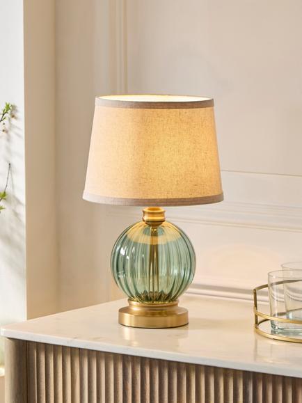 John Lewis Austen Ribbed Glass Table Lamp, Rosemary Green - view 2, Green