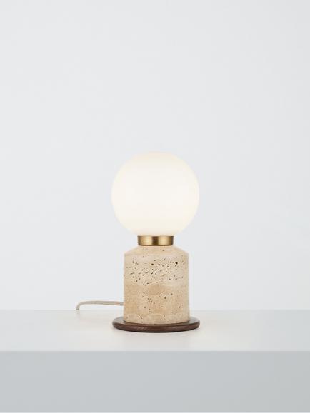 John Lewis Hudson Ribbed Travertine Table Lamp, Warm Stone, Warm Stone
