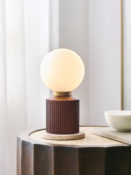John Lewis Hudson Reeded Wood Table Lamp, Walnut Effect - view 2, Walnut Effect