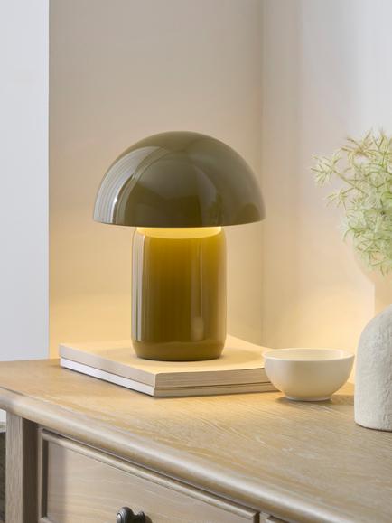 John Lewis Mushroom Rechargeable Portable Dimmable Table Lamp, Bronze Green - view 2, Bronze Green