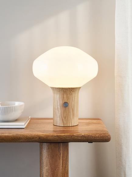 John Lewis Temple Table Lamp, Oak Wood Effect - view 2, Oak Wood Effect