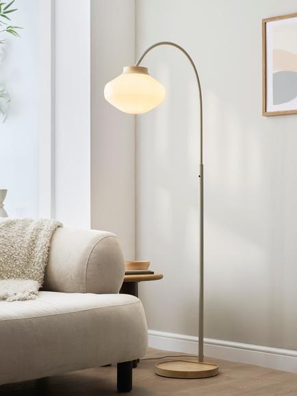 John Lewis Temple Wood and Metal Base Floor Lamp, Ash Wood - view 2, Ash Wood
