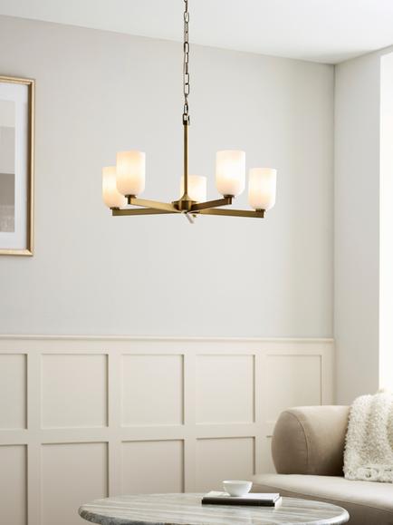 John Lewis Samir 5 Arm Pendant Ceiling Light, Antique Brass - view 2, Antique Brass