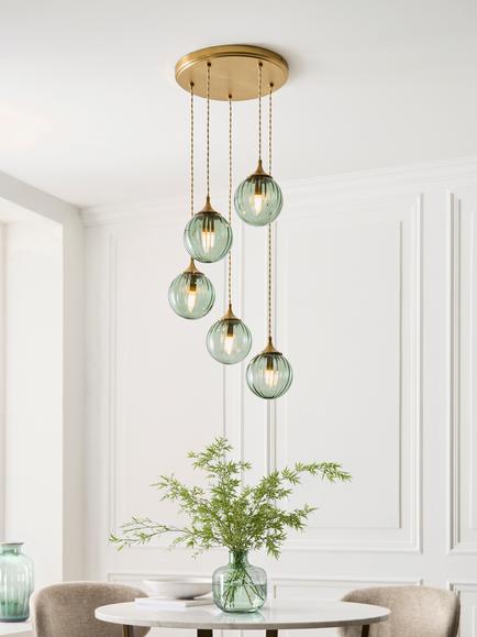 John Lewis Austen Glass Cluster Pendant Ceiling Light, Green - view 2, Green