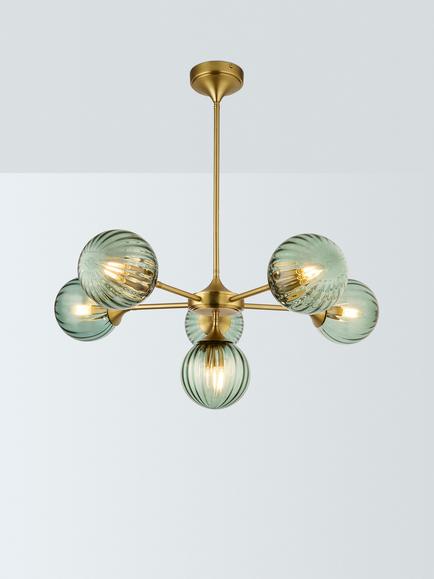 John Lewis Austen 6 Arm Glass Pendant Ceiling Light, Green, Green