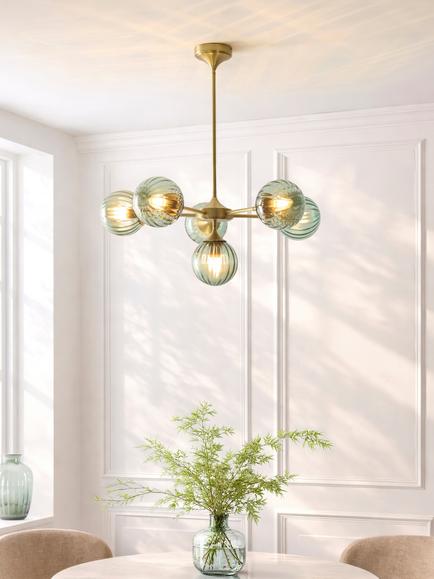 John Lewis Austen 6 Arm Glass Pendant Ceiling Light, Green - view 2, Green