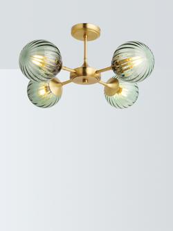 John Lewis Austen 4 Arm Semi-Flush Glass Ceiling Light, Green, Green