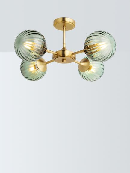 John Lewis Austen 4 Arm Semi-Flush Glass Ceiling Light, Green, Green