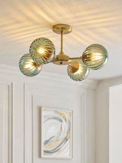 John Lewis Austen 4 Arm Semi-Flush Glass Ceiling Light, Green - view 2, Green