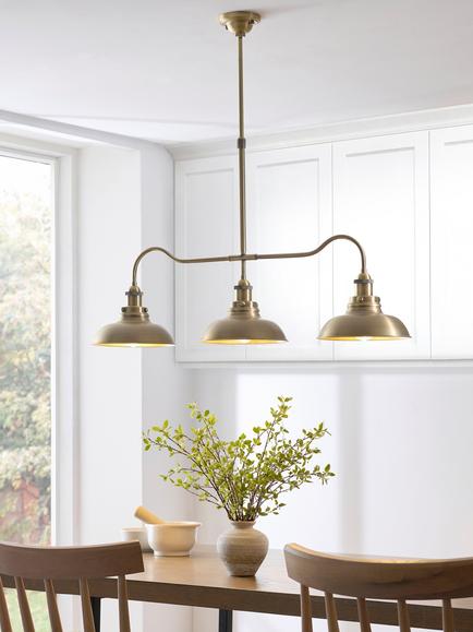John Lewis Baldwin 3 Pendant Over Diner Bar Ceiling Light, Antique Brass - view 2, Antique Brass
