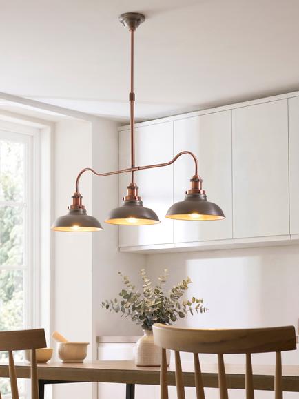 John Lewis Baldwin 3 Pendant Over Diner Bar Ceiling Light, Pewter - view 2, Pewter