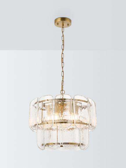 John Lewis Cavendish Textured Glass 2 Tier Pendant Ceiling Light, Antique Brass, Textured Glass