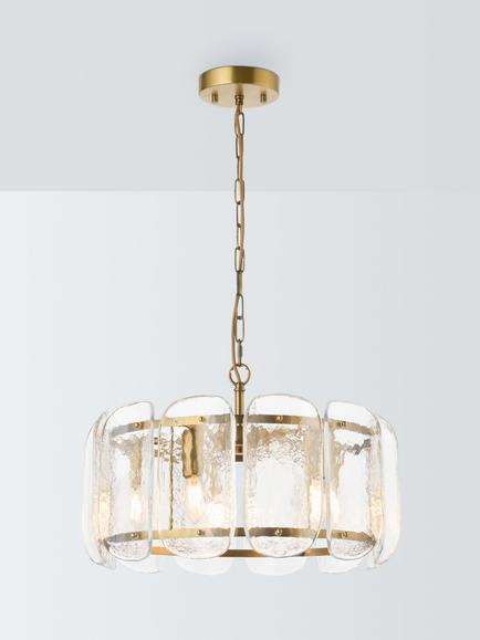 John Lewis Cavendish Textured Glass Pendant Ceiling Light, Antique Brass, Textured Glass