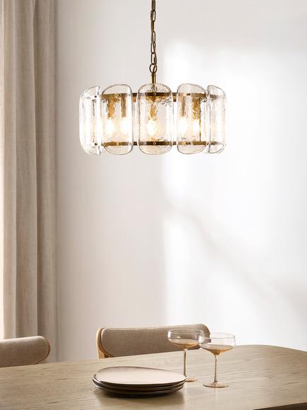 John Lewis Cavendish Textured Glass Pendant Ceiling Light, Antique Brass - view 2, Textured Glass