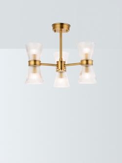 John Lewis Cuthbert Ribbed Glass 3 Arm Semi-Flush Ceiling Light, Antique Brass, Ribbed Glass