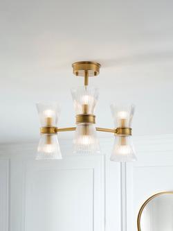 John Lewis Cuthbert Ribbed Glass 3 Arm Semi-Flush Ceiling Light, Antique Brass - view 2, Ribbed Glass
