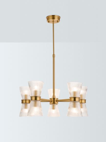 John Lewis Cuthbert Ribbed Glass 5 Arm Ceiling Light, Antique Brass, Ribbed Glass
