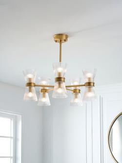 John Lewis Cuthbert Ribbed Glass 5 Arm Ceiling Light, Antique Brass - view 2, Ribbed Glass