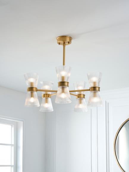 John Lewis Cuthbert Ribbed Glass 5 Arm Ceiling Light, Antique Brass - view 2, Ribbed Glass