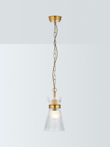 John Lewis Cuthbert Ribbed Glass Pendant Ceiling Light, Antique Brass, Ribbed Glass