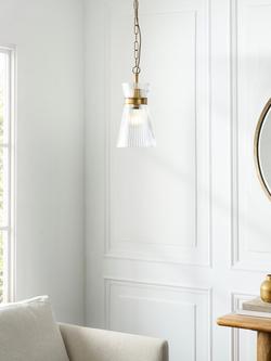 John Lewis Cuthbert Ribbed Glass Pendant Ceiling Light, Antique Brass - view 2, Ribbed Glass