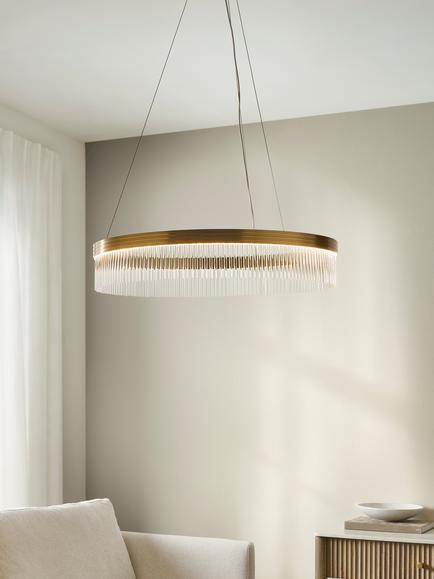 John Lewis Eternity Glass Pendant Ceiling Light, Antique Brass - view 2, Clear Glass