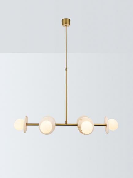 John Lewis Novarro 6 Arm Opal Globe Over Diner Ceiling Light, Antique Brass, Antique Brass