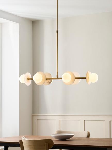 John Lewis Novarro 6 Arm Opal Globe Over Diner Ceiling Light, Antique Brass - view 2, Antique Brass