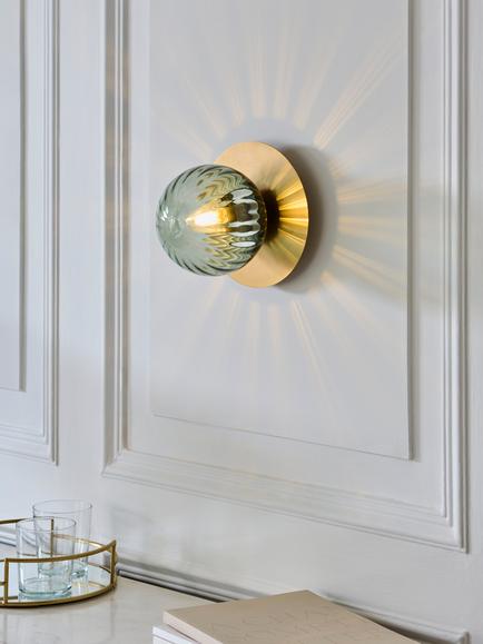John Lewis Austen Ribbed Glass Globe Wall Light, Rosemary Green - view 2, Green