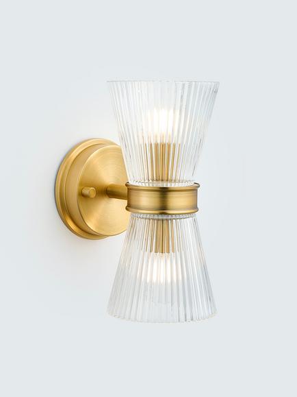 John Lewis Cuthbert Ribbed Glass Wall Light, Antique Brass, Ribbed Glass