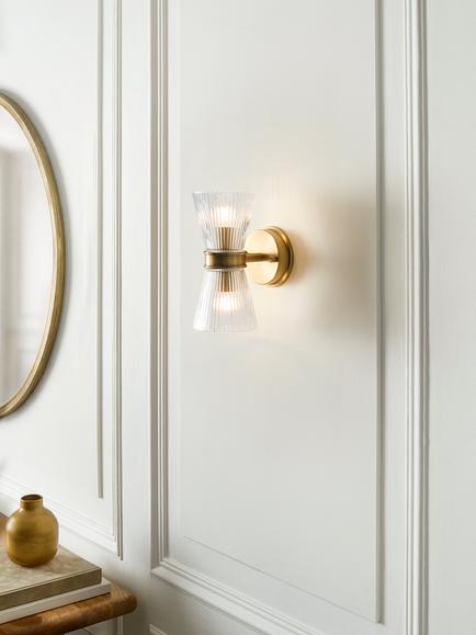 John Lewis Cuthbert Ribbed Glass Wall Light, Antique Brass - view 2, Ribbed Glass