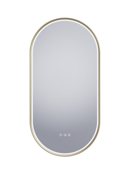 John Lewis Haworth Touch Control Illuminated Pill Shape Bathroom Mirror, Brass