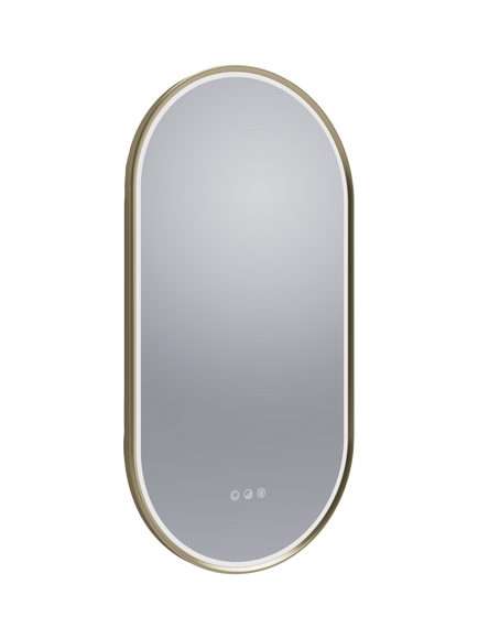 John Lewis Haworth Touch Control Illuminated Pill Shape Bathroom Mirror - view 2, Brass