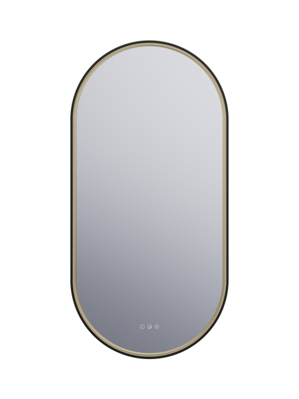 John Lewis Calluna Touch Control Illuminated Pill Shape Bathroom Mirror, Black/Brass, Black/Brass