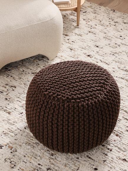 John Lewis Chunky Knit Pouffe - view 2, Cocoa