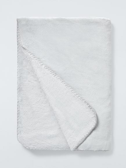 John Lewis Blanket Stitch Fleece Throw, Light Grey