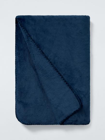 John Lewis Blanket Stitch Fleece Throw, Navy