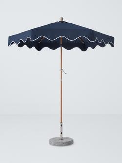 John Lewis Scallop Wood-Effect Wind-Up Parasol, 2m, Bon Bon Pink, Navy Blue