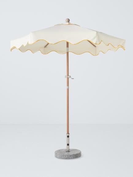 John Lewis Scallop Wood-Effect Wind-Up Parasol, 2m, Bon Bon Pink, Souffle Yellow